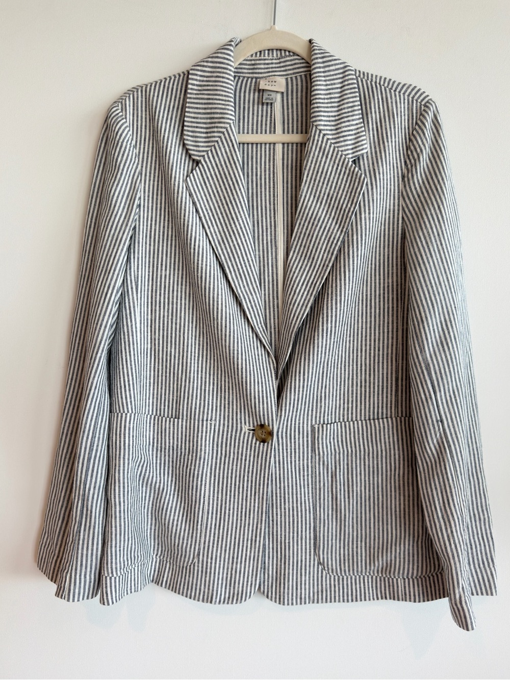 A New Day Gray & White Striped Linen Blend Single Button Blazer Size XS